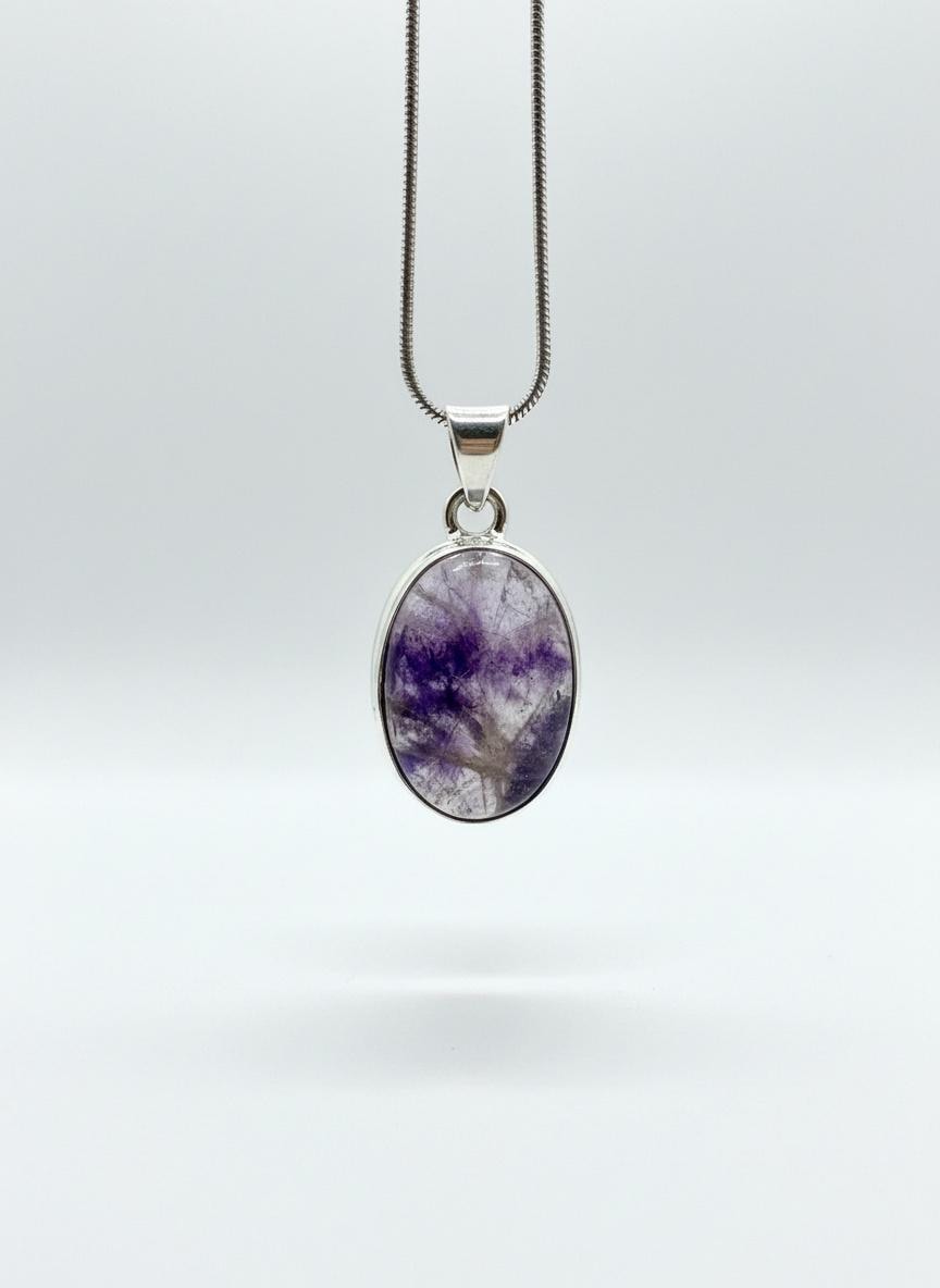 Blue John Oval Sterling Silver Pendant, Derbyshire Spar