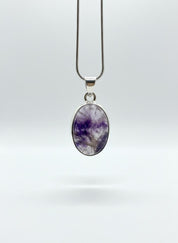 Blue John Oval Sterling Silver Pendant, Derbyshire Spar