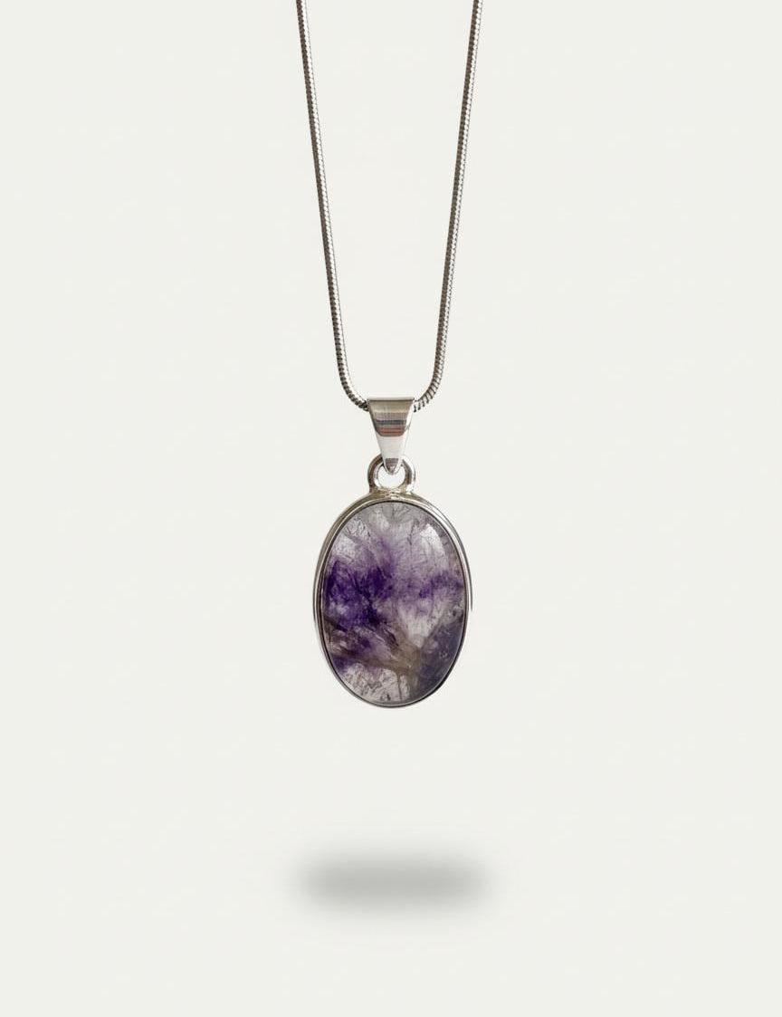 Blue John Oval Sterling Silver Pendant, Derbyshire Spar
