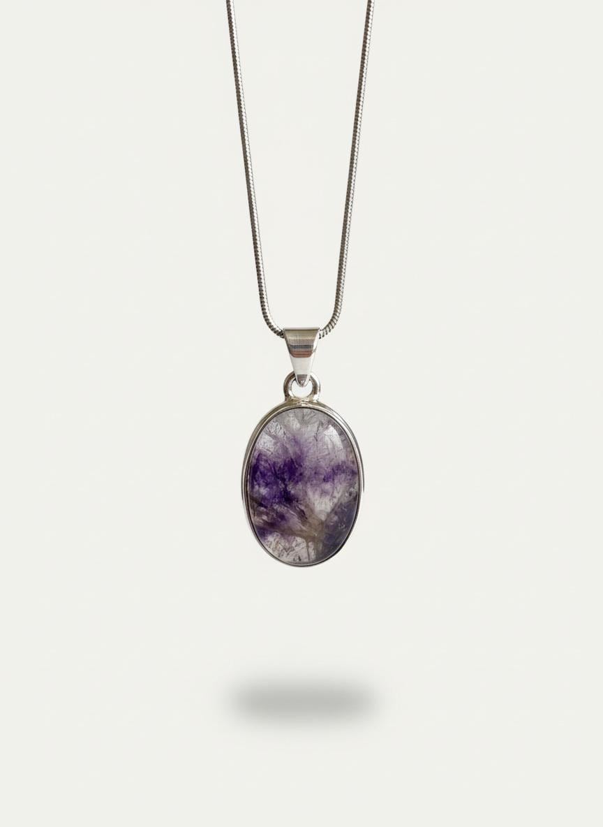 Blue John Oval Sterling Silver Pendant, Derbyshire Spar
