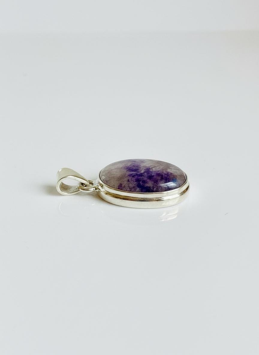 Blue John Oval Sterling Silver Pendant, Derbyshire Spar