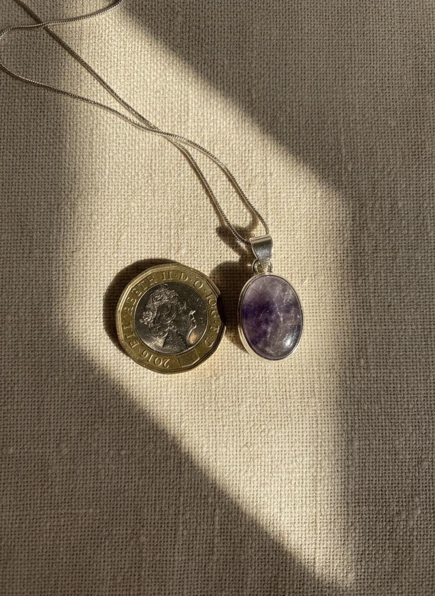 Blue John Oval Sterling Silver Pendant, Derbyshire Spar