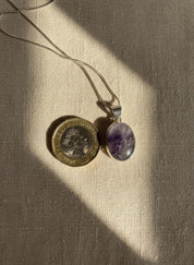 Blue John Oval Sterling Silver Pendant, Derbyshire Spar