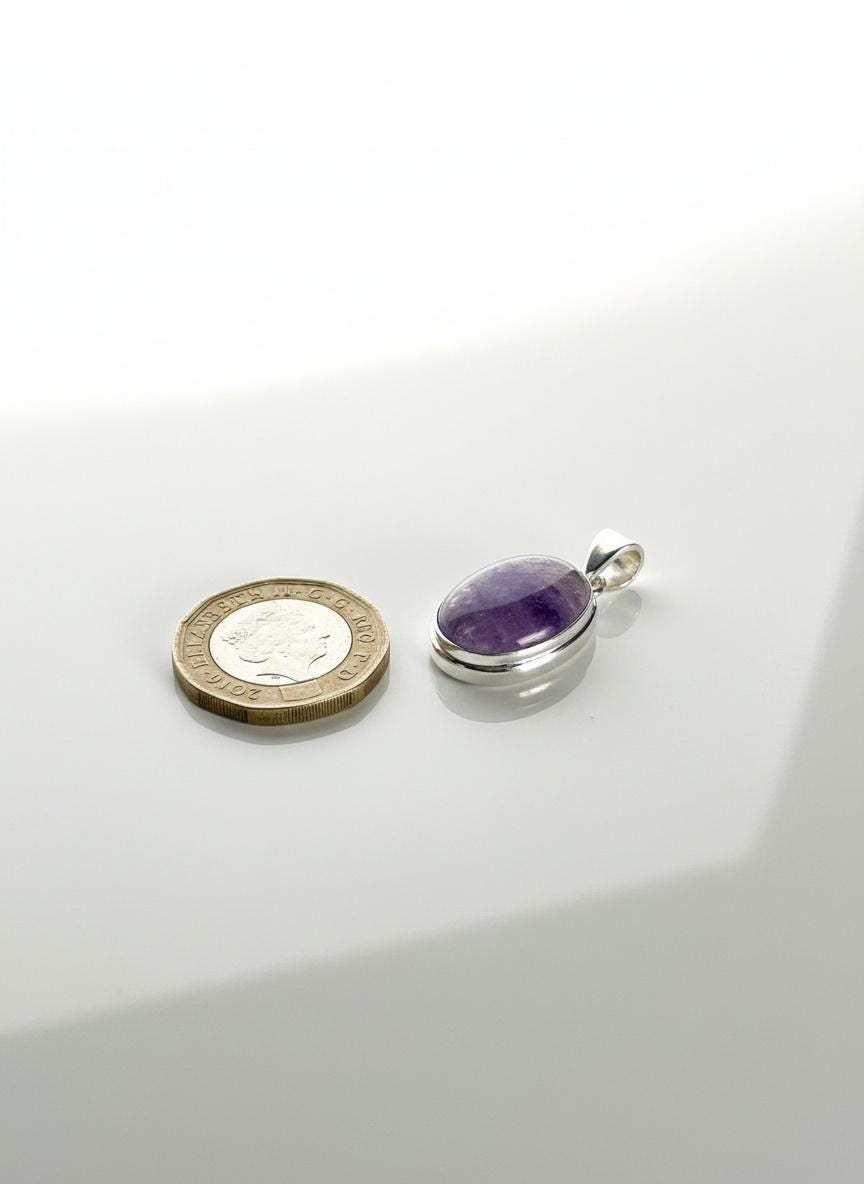 Blue John Oval Sterling Silver Pendant, Derbyshire Spar
