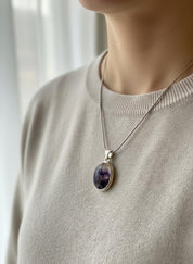 Blue John Oval Sterling Silver Pendant, Derbyshire Spar