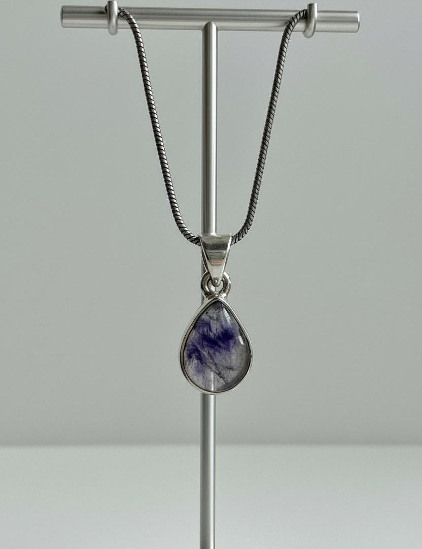 Teardrop Blue John Pendant in Silver | Derbyshire Spar Necklace