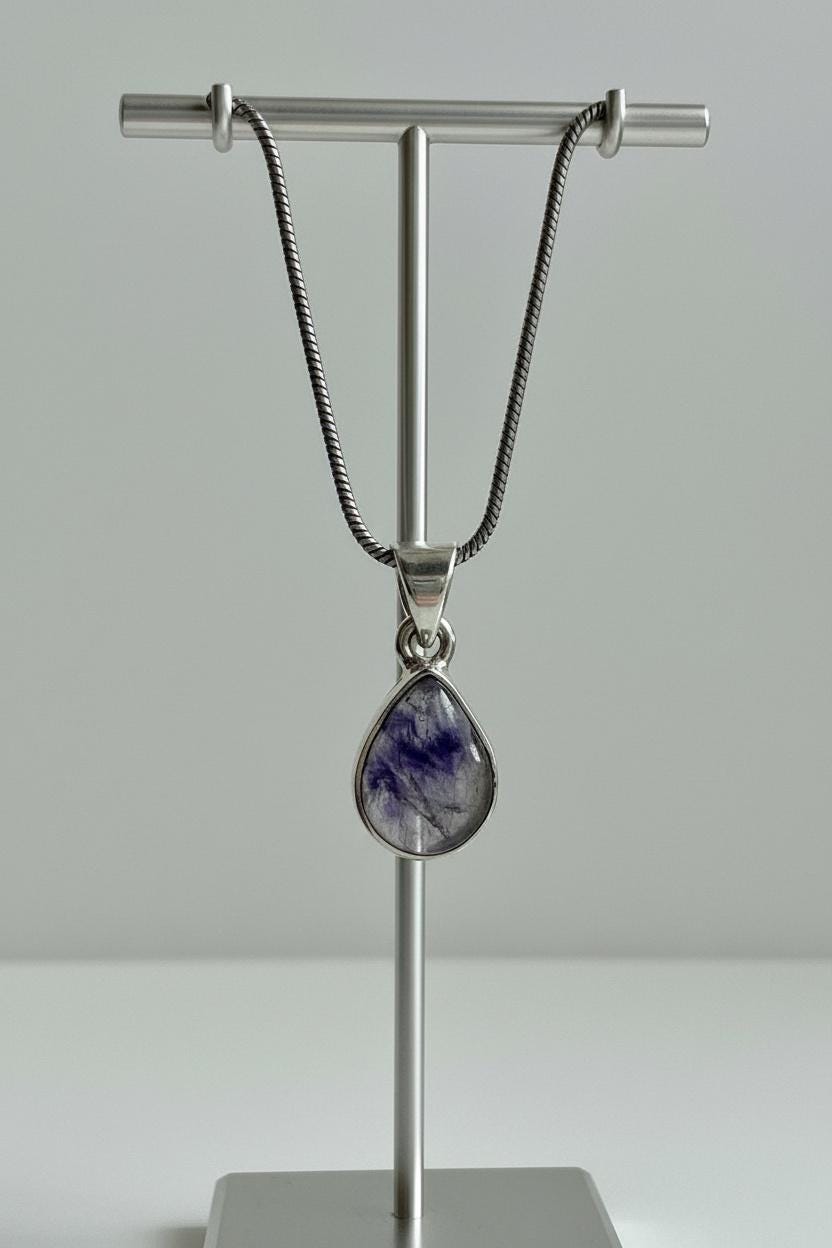 Teardrop Blue John Pendant in Silver | Derbyshire Spar Necklace