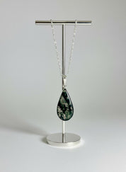 Moss Agate Teardrop Pendant 925 Sterling Silver Handmade UK