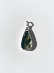 Moss Agate Teardrop Pendant 925 Sterling Silver Handmade UK