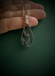 Moss Agate Teardrop Pendant 925 Sterling Silver Handmade UK