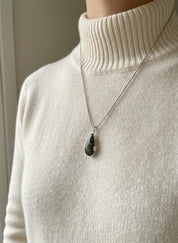 Moss Agate Teardrop Pendant 925 Sterling Silver Handmade UK