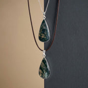 Moss Agate Pendant Set in Sterling Silver — Mother & Daughter Gift