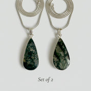 Moss Agate Pendant Set in Sterling Silver — Mother & Daughter Gift