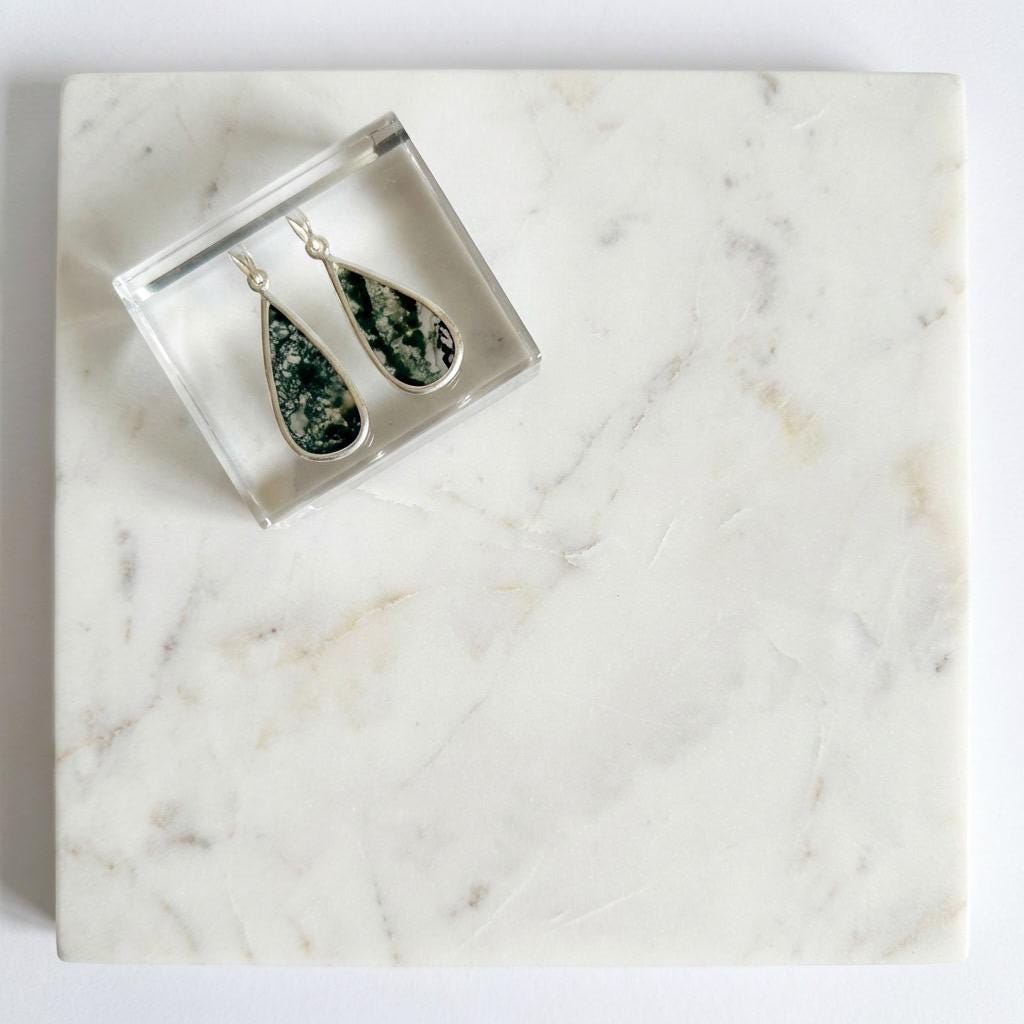 Moss Agate Pendant Set in Sterling Silver — Mother & Daughter Gift