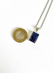 Blue Sapphire Rectangle Pendant in 925 Sterling Silver