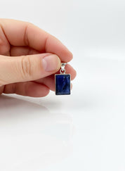 Blue Sapphire Rectangle Pendant in 925 Sterling Silver