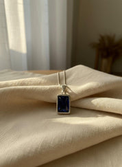 Blue Sapphire Rectangle Pendant in 925 Sterling Silver