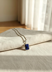 Blue Sapphire Rectangle Pendant in 925 Sterling Silver
