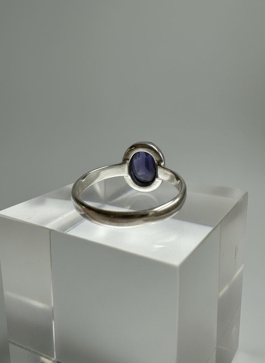 Iolite Cabochon Ring - 925 Sterling Silver Bezel, Violet Gemstone