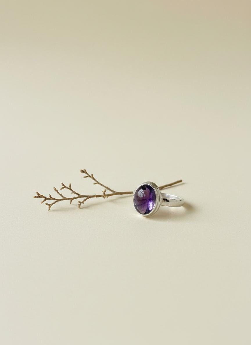 Iolite Cabochon Ring - 925 Sterling Silver Bezel, Violet Gemstone