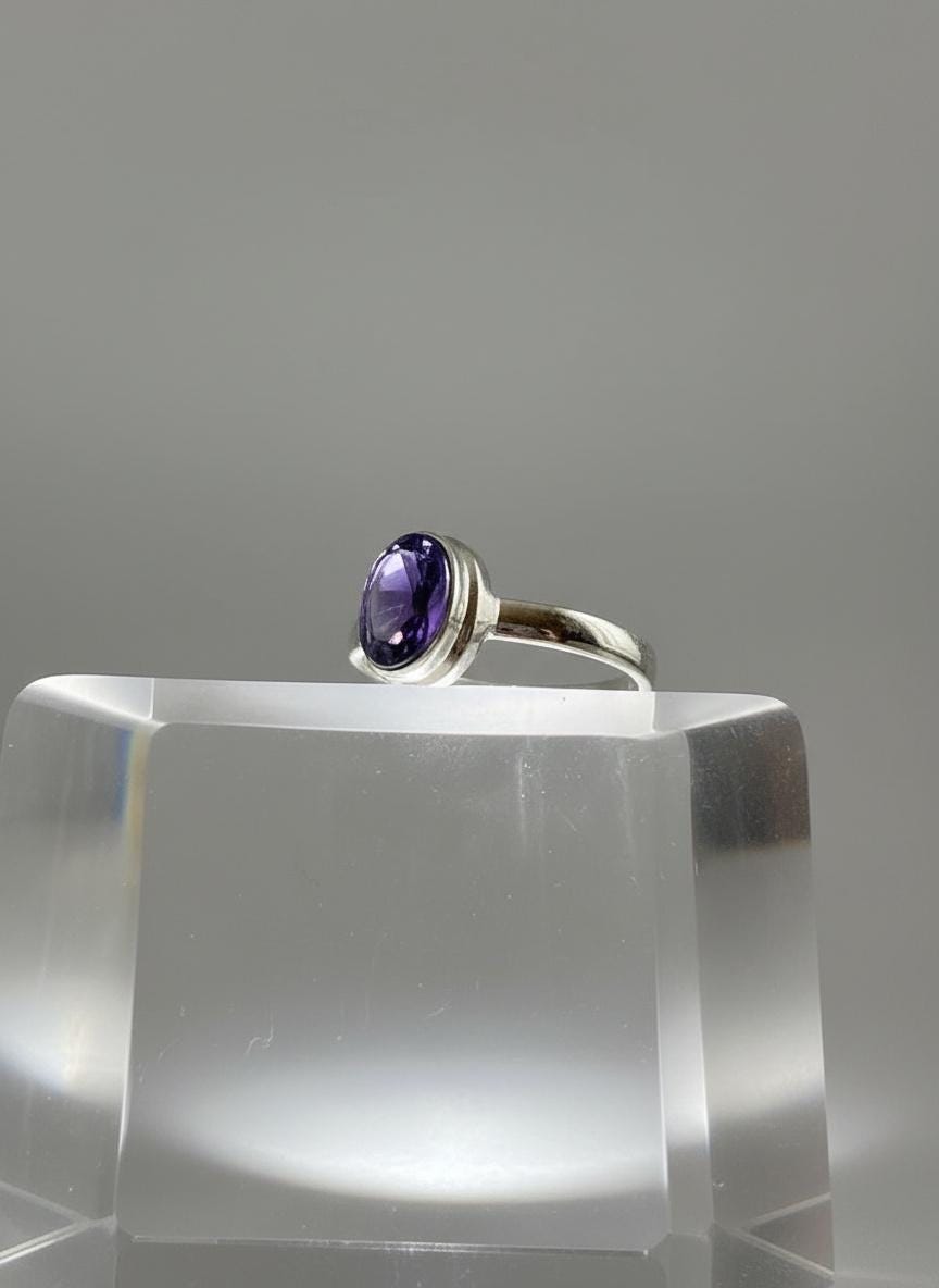 Iolite Cabochon Ring - 925 Sterling Silver Bezel, Violet Gemstone