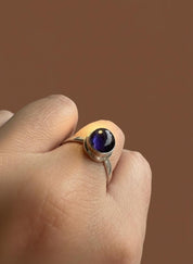 Iolite Cabochon Ring - 925 Sterling Silver Bezel, Violet Gemstone