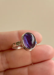 Iolite Cabochon Ring - 925 Sterling Silver Bezel, Violet Gemstone