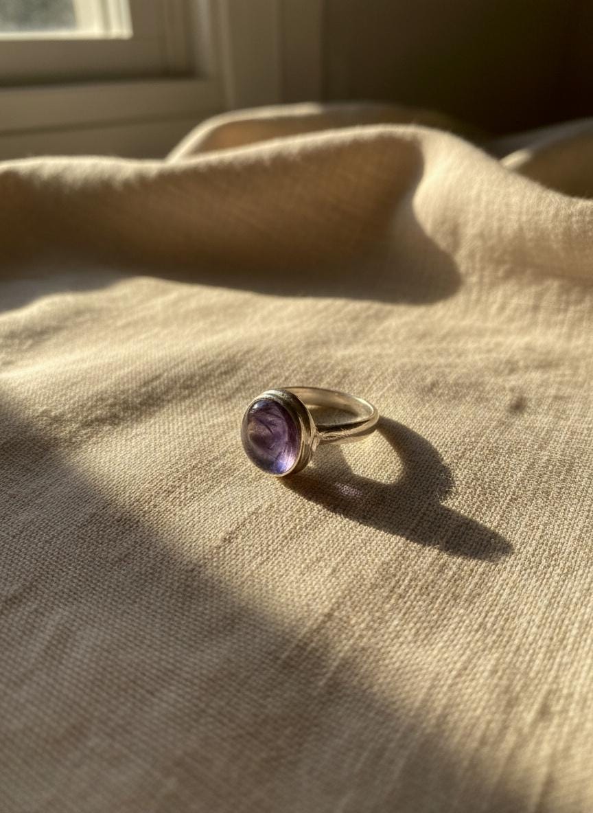 Iolite Cabochon Ring - 925 Sterling Silver Bezel, Violet Gemstone