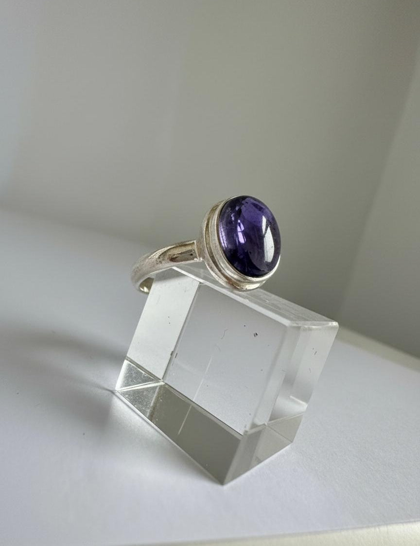 Iolite Cabochon Ring - 925 Sterling Silver Bezel, Violet Gemstone