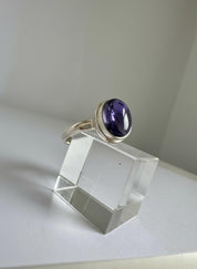 Iolite Cabochon Ring - 925 Sterling Silver Bezel, Violet Gemstone