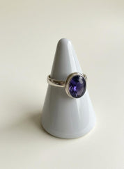 Iolite Cabochon Ring - 925 Sterling Silver Bezel, Violet Gemstone