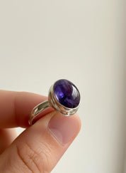 Iolite Cabochon Ring - 925 Sterling Silver Bezel, Violet Gemstone