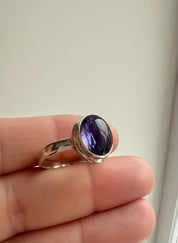 Iolite Cabochon Ring - 925 Sterling Silver Bezel, Violet Gemstone