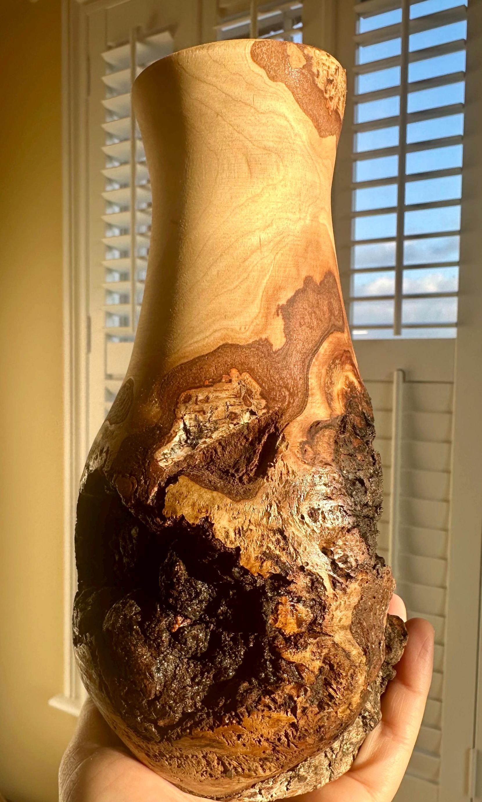 Handmade Elm Burr/Burl, Wooden Vase Hand-Turned Solid Wood, Rustic Natural Decor