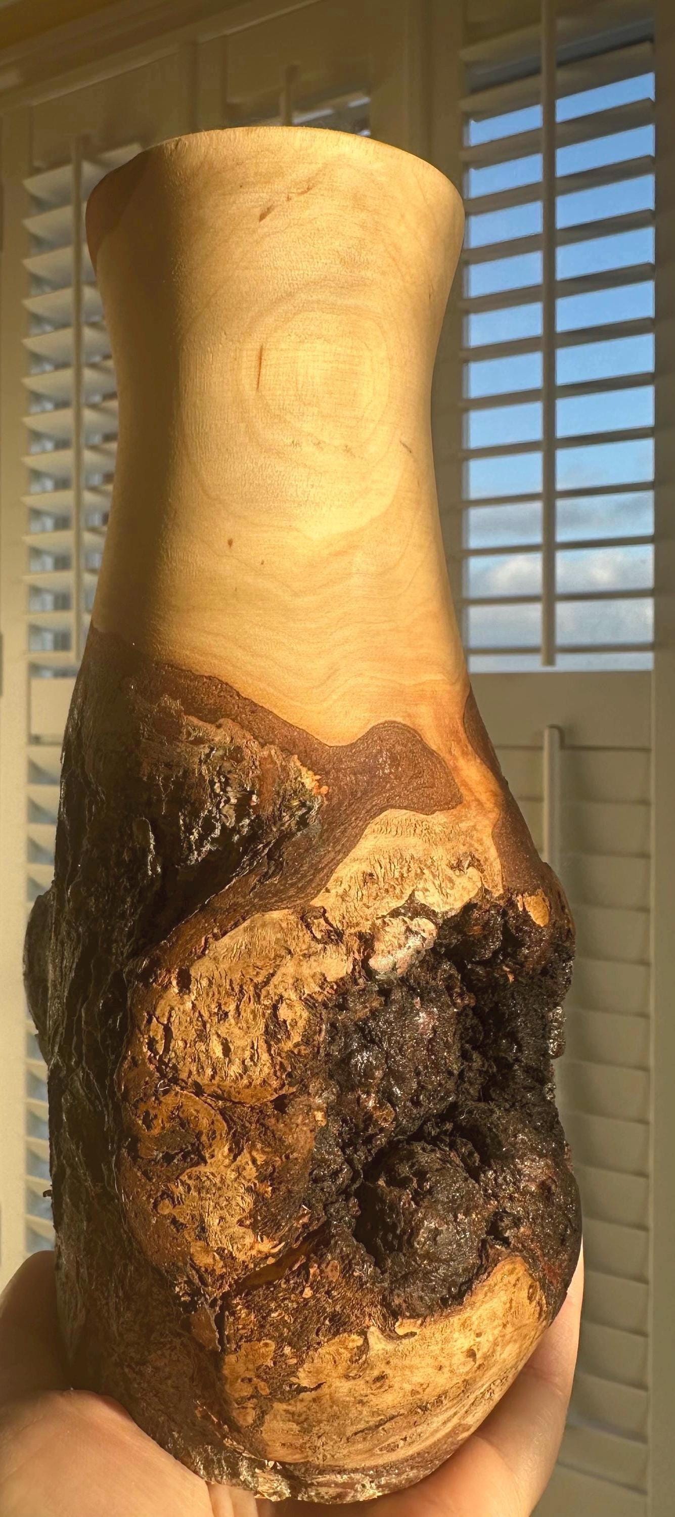 Handmade Elm Burr/Burl, Wooden Vase Hand-Turned Solid Wood, Rustic Natural Decor