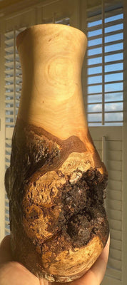 Handmade Elm Burr/Burl, Wooden Vase Hand-Turned Solid Wood, Rustic Natural Decor