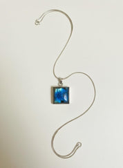 Blue Labradorite Sterling Silver Pendant, Square Cabochon