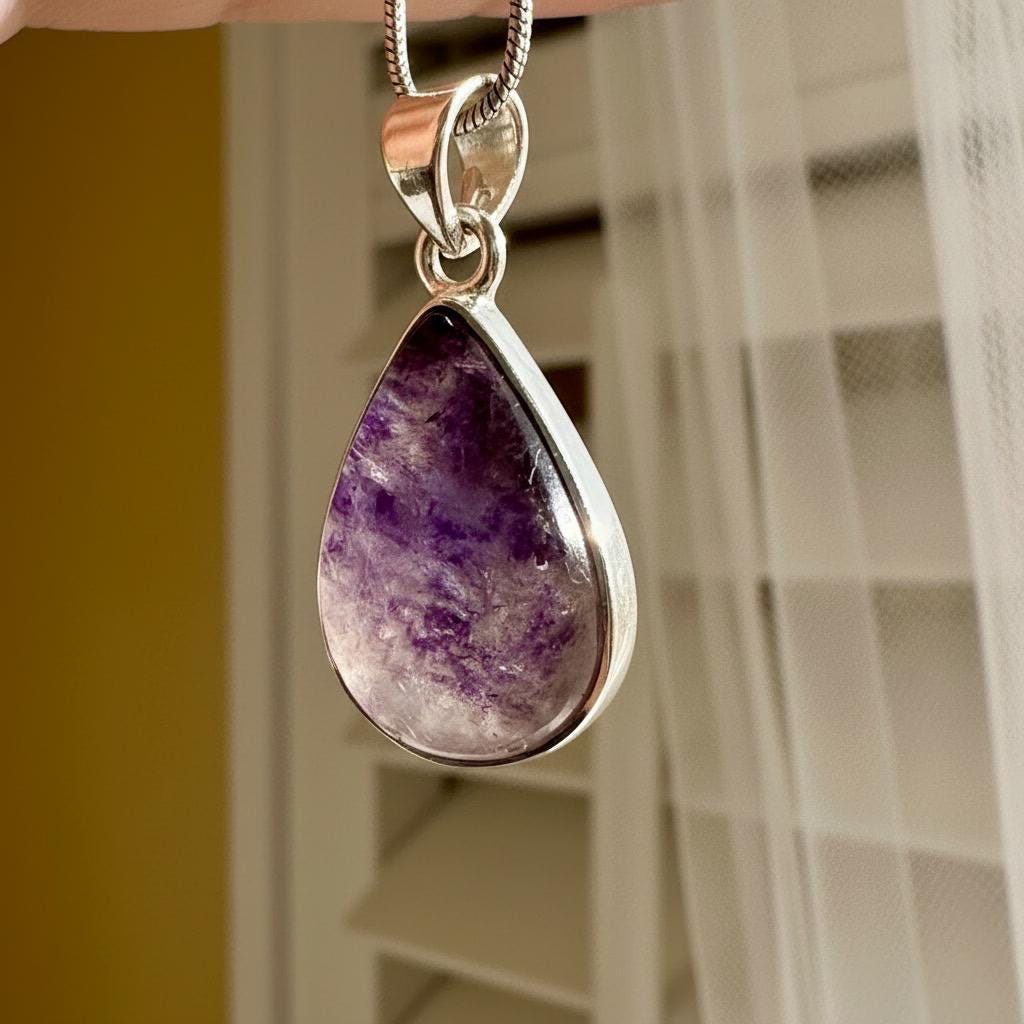Teardrop Blue John Pendant in Silver | Derbyshire Fluorite Necklace