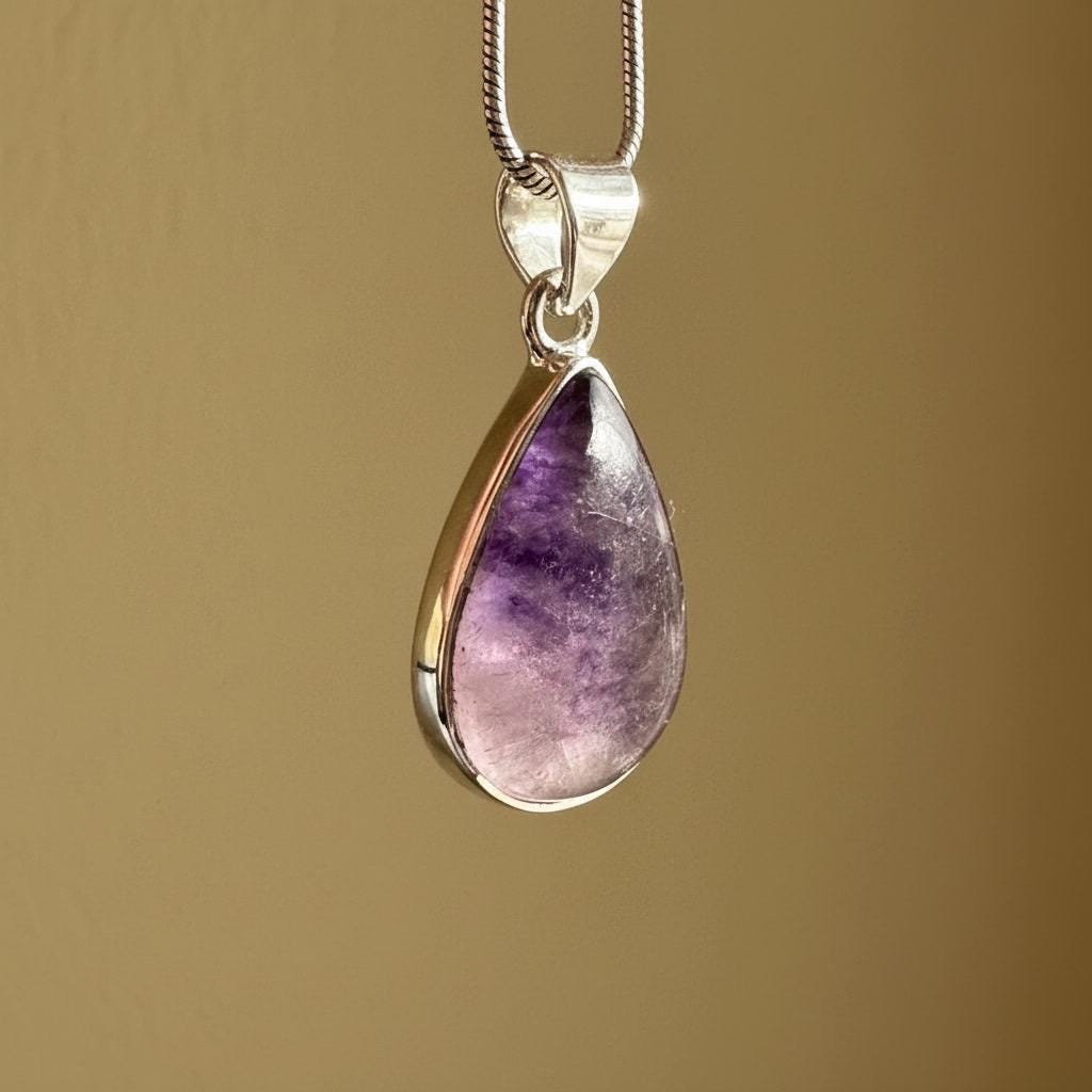 Teardrop Blue John Pendant in Silver | Derbyshire Fluorite Necklace