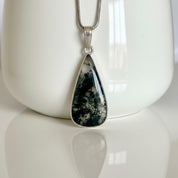 Moss Agate Teardrop Pendant 925 Sterling Silver Handmade UK