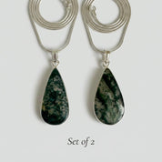 Moss Agate Teardrop Pendant 925 Sterling Silver Handmade UK