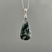 Moss Agate Teardrop Pendant 925 Sterling Silver Handmade UK