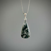 Moss Agate Teardrop Pendant 925 Sterling Silver Handmade UK