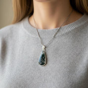 Moss Agate Teardrop Pendant 925 Sterling Silver Handmade UK