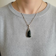 Moss Agate Teardrop Pendant 925 Sterling Silver Handmade UK