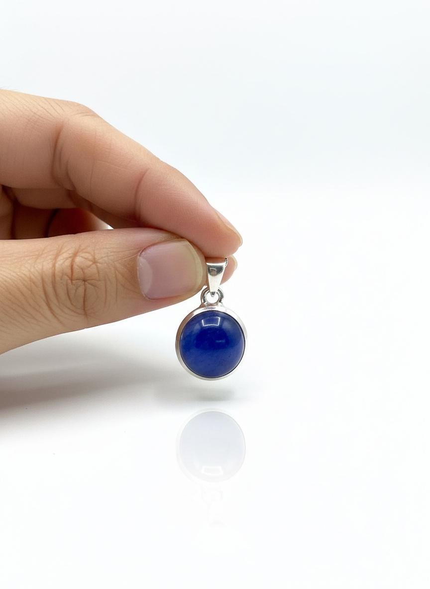 Iolite Sterling Silver Pendant Pleochroic Blue Oval 925