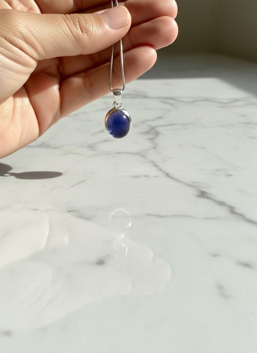 Iolite Sterling Silver Pendant Pleochroic Blue Oval 925