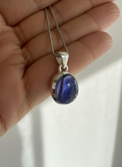 Iolite Sterling Silver Pendant Pleochroic Blue Oval 925