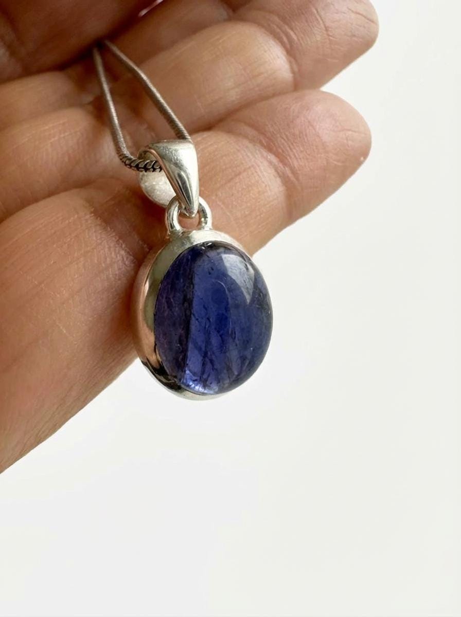 Iolite Sterling Silver Pendant Pleochroic Blue Oval 925