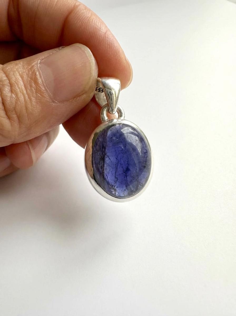 Iolite Sterling Silver Pendant Pleochroic Blue Oval 925